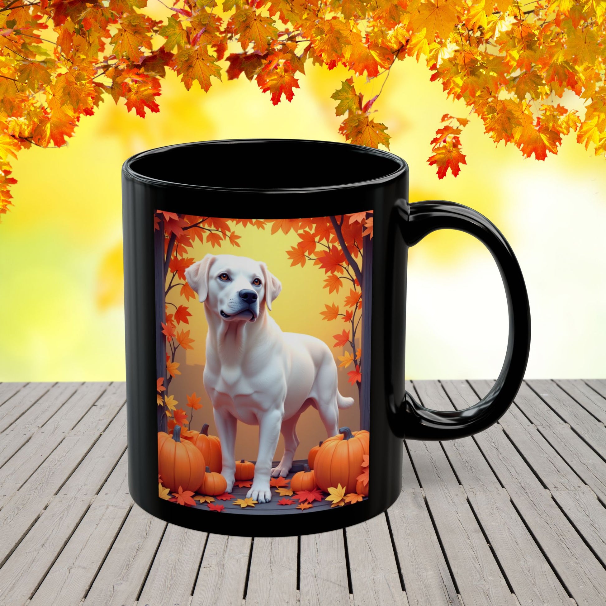 White Labrador autumn mug, personalized coffee cup, custom dog lover fall drinkware - MySisterIsASurvivor