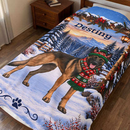 Belgian Malinois (Fawn Sable Coat) - Personalized Winter Keepsake Blanket, Custom Mali Lover Throw