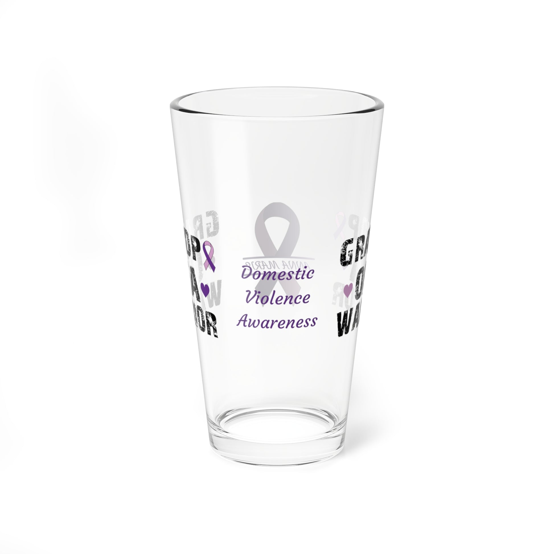 Grandpa of a Warrior: Personalized Domestic Violence Awareness Warrior Pint Glass - Proud Family Member
