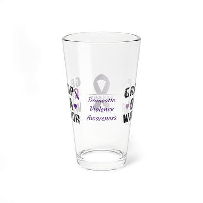 Grandpa of a Warrior: Personalized Domestic Violence Awareness Warrior Pint Glass - Proud Family Member