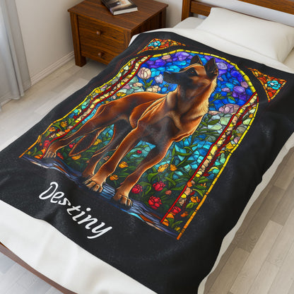 Belgian Malinois red velveteen blanket, stained glass dog throw, personalized pet lover gift - MySisterIsASurvivor