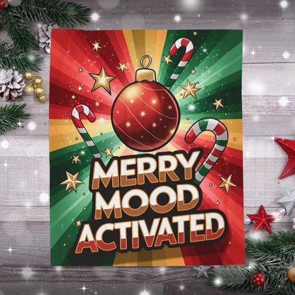 Holiday blanket “Merry Mood Activated” soft cozy Christmas throw for winter relaxation and cheer