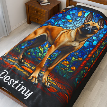 Belgian Malinois Fawn Coat Velveteen Blanket, Artistic Dog Throw, Custom Gift for Dog Owners