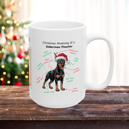 Doberman (Black & Rust) Christmas Mug - custom dog anatomy coffee cup, funny holiday gift for Doberman owners