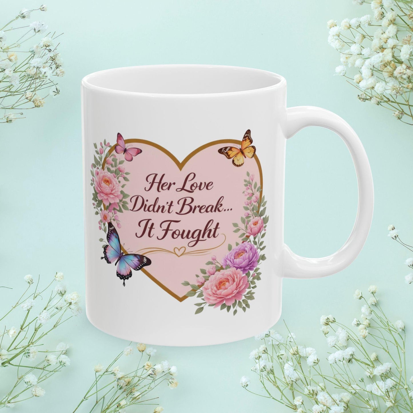 Shop our premium her love didnt break it fought mug from MySisterIsASurvivor.