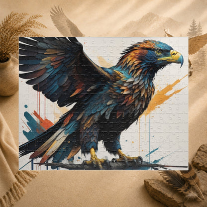 Soaring Eagle Triumph - Full-Body Graffiti Eagle Puzzle with Iridescent Teal Feathers and Paint Splatters