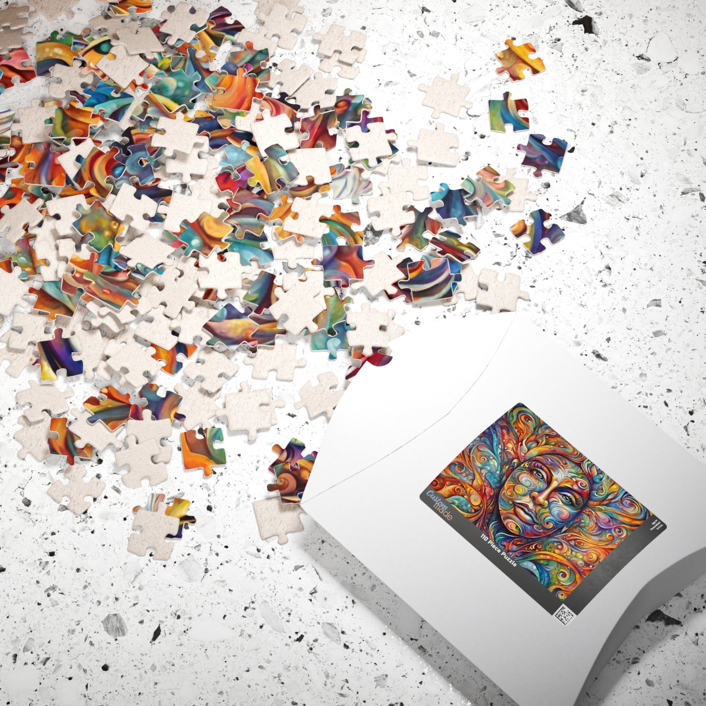 Therapeutic Canvas - Psychedelic Face-as-Canvas Puzzle with Swirling Spirals in Teal, Orange, and Purple