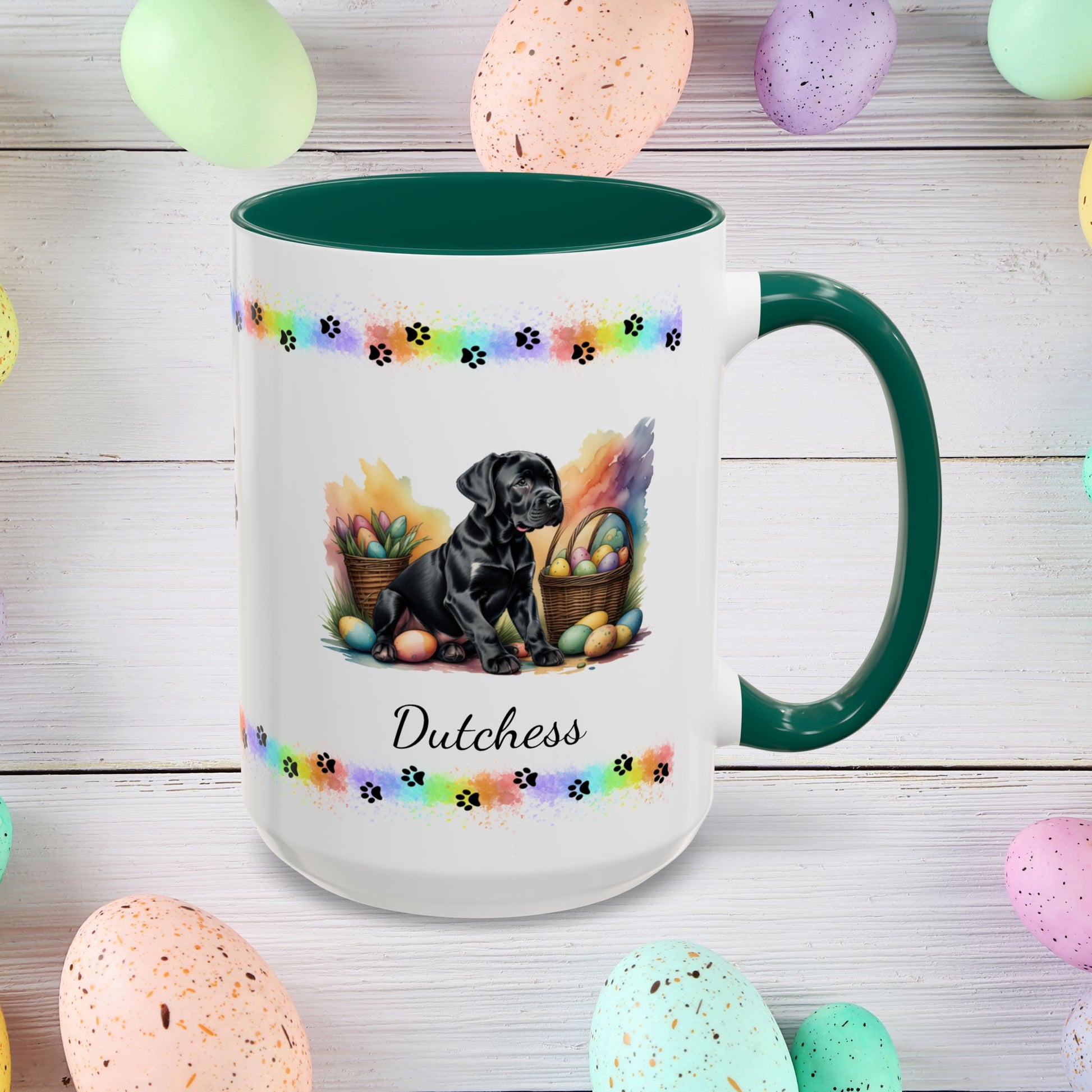 Great Dane (Black): Personalized Easter Puppy Coffee Mug - Adorable Dog Design, Mental Health Gift, 11oz & 15oz, 12 Color Choices, Easter Gifts & Décor    Easter Puppy Mug