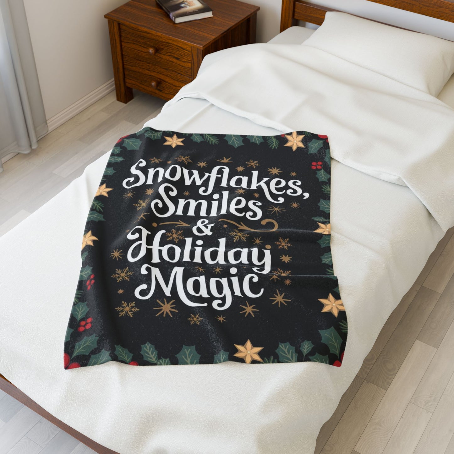 Christmas blanket “Snowflakes, Smiles & Holiday Magic” festive cozy throw for winter warmth
