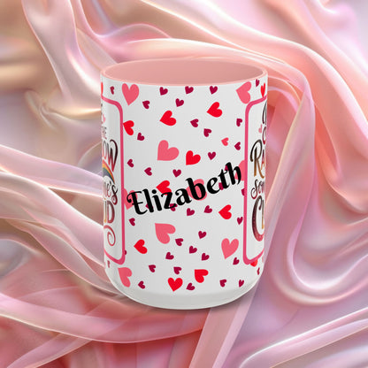 Be The Rainbow Valentines affirmation mug with uplifting message, colorful Valentine themed ceramic coffee cup