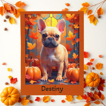 Fawn French Bulldog velveteen plush blanket, plush personalized dog throw for Frenchie parents - MySisterIsASurvivor