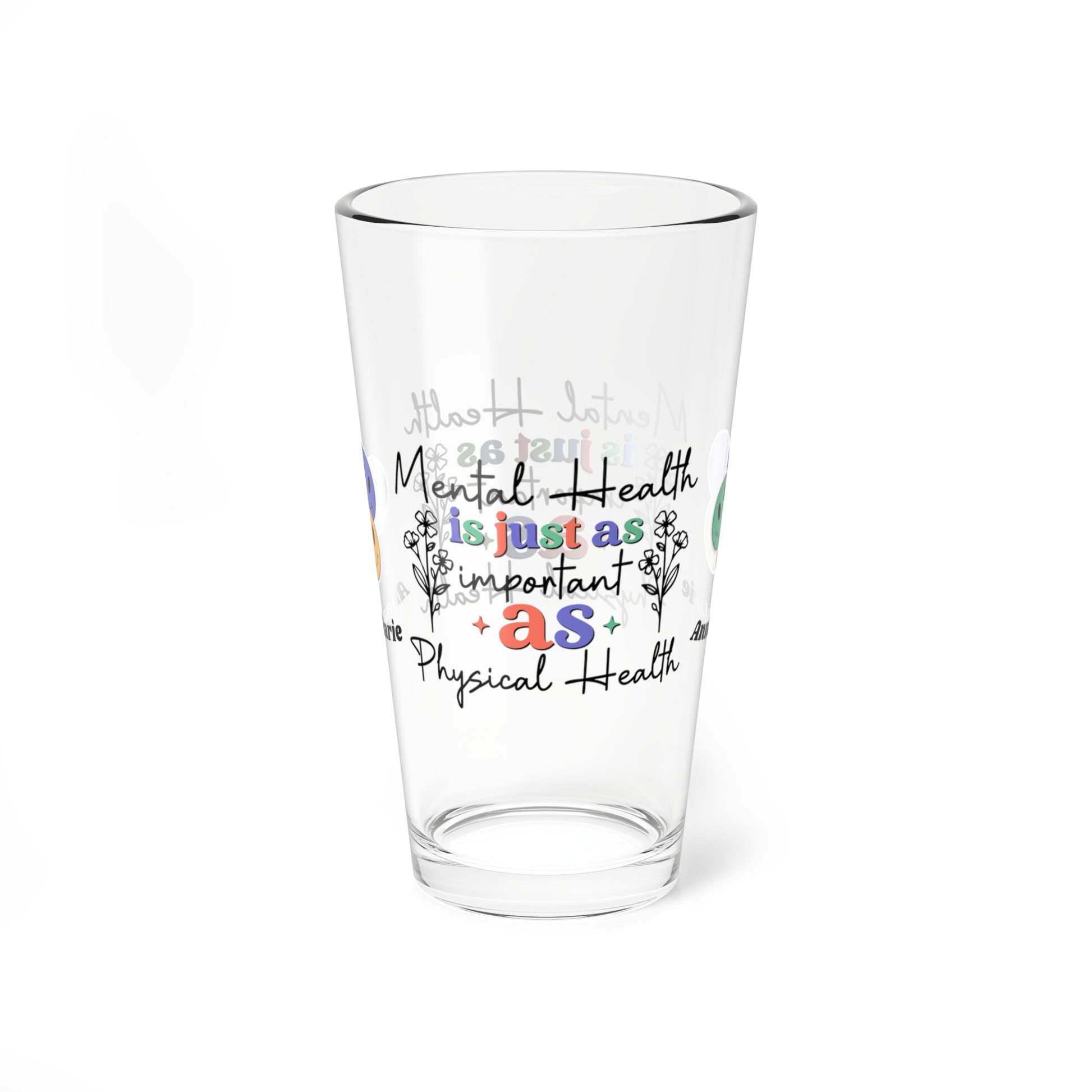 Mental Health = Physical Health retro pint glass with personalized clear glass design