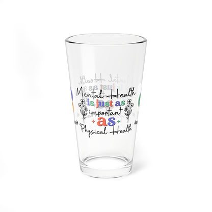 Mental Health = Physical Health retro pint glass with personalized clear glass design
