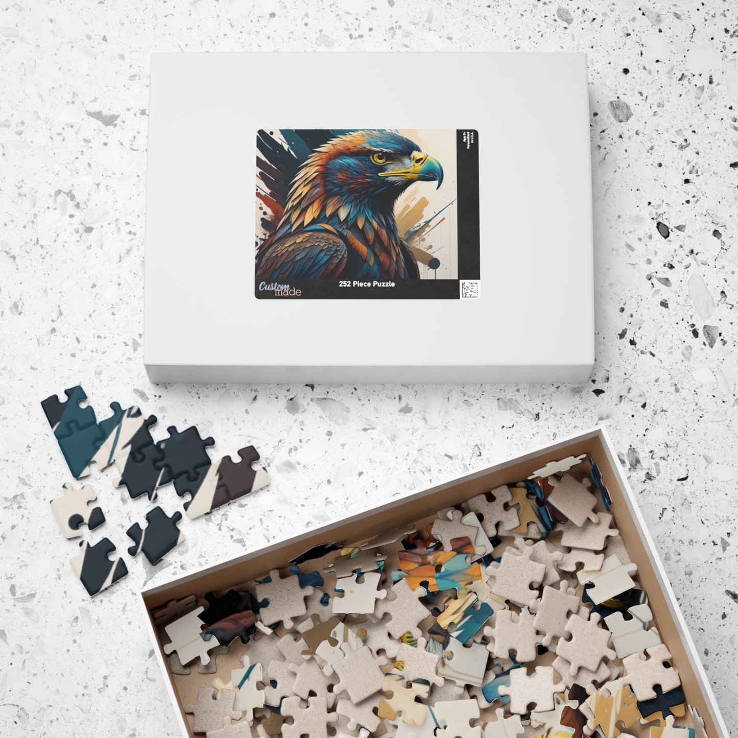 Raptor Resilience - Graffiti Mural Eagle Portrait Puzzle with Teal, Copper, and Dark Blue Feathers
