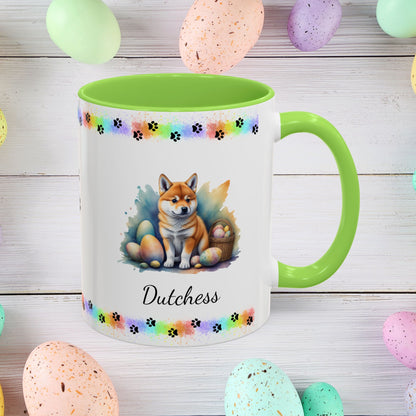 Shiba Inu: Personalized Easter Puppy Coffee Mug - Adorable Dog Design, Mental Health Gift, 11oz & 15oz, 12 Color Choices, Easter Gifts & Décor