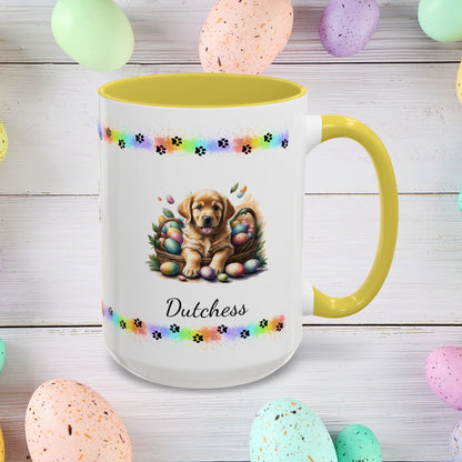 Golden Retriever: Personalized Easter Puppy Coffee Mug - Adorable Dog Design, Mental Health Gift, 11oz & 15oz, 12 Color Choices, Easter Gifts & Décor    Easter Puppy Mug