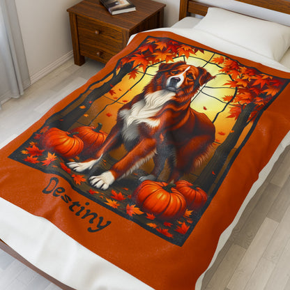 Australian Shepherd Red Coat Velveteen Blanket, Custom Plush Dog Throw, Personalized Aussie Lover Gift