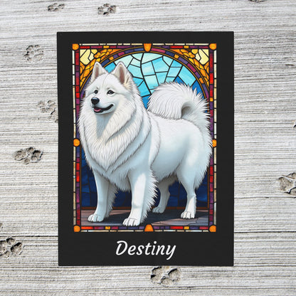 American Eskimo velveteen blanket, custom stained glass dog throw, personalized pet lover gift - MySisterIsASurvivor