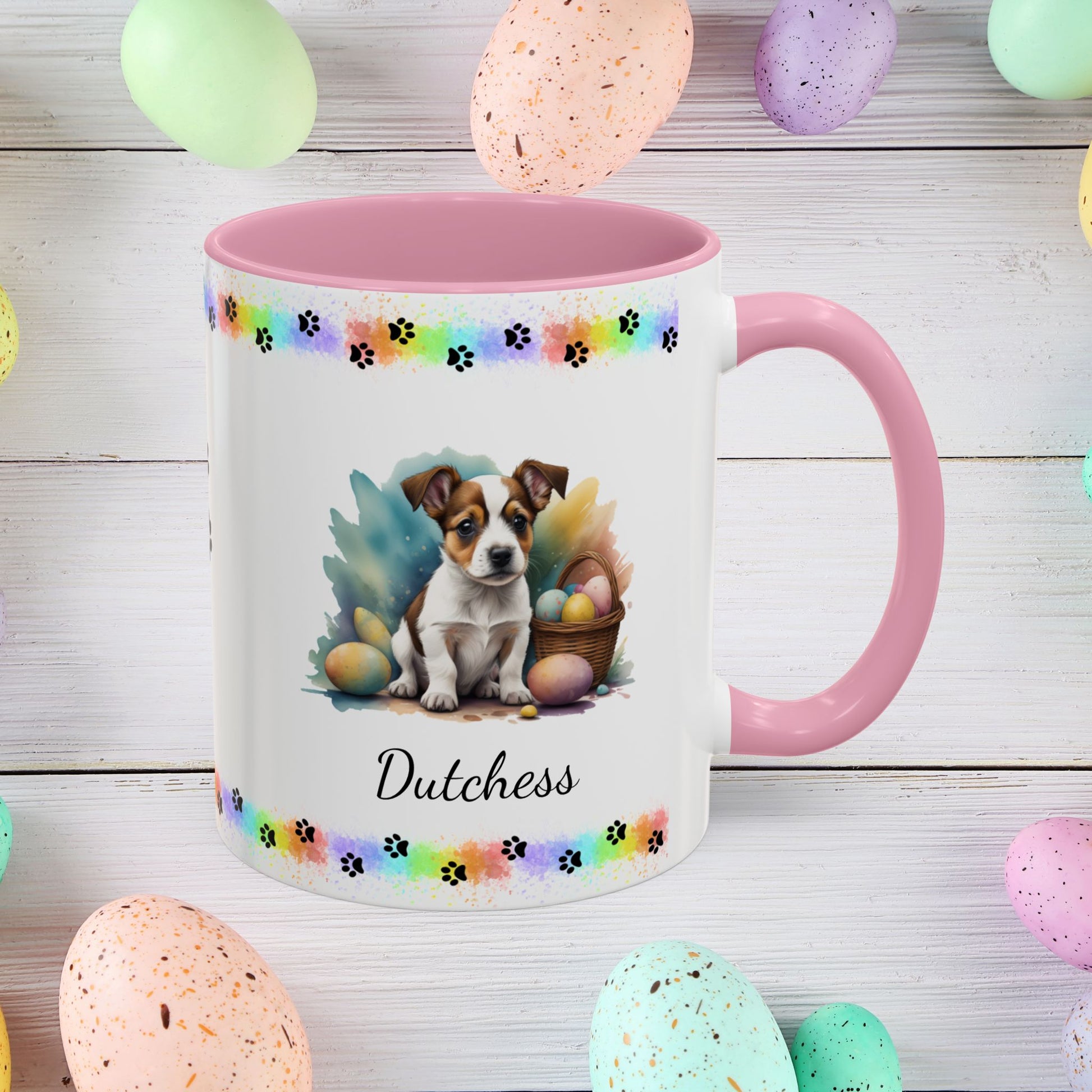 Jack Russell Terrier (Brown & White): Personalized Easter Puppy Coffee Mug - Adorable Dog Design, Mental Health Gift, 11oz & 15oz, 12 Color Choices, Easter Gifts & Décor