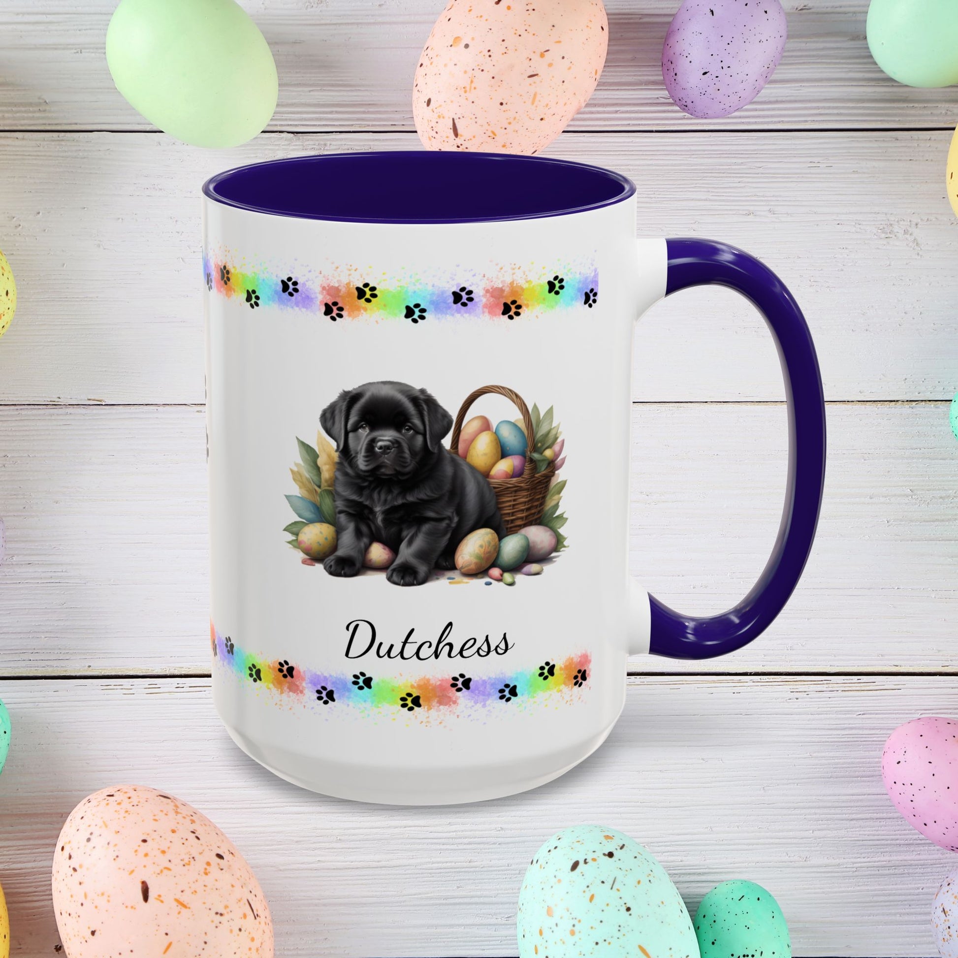 Newfoundland (Black): Personalized Easter Puppy Coffee Mug - Adorable Dog Design, Mental Health Gift, 11oz & 15oz, 12 Color Choices, Easter Gifts & Décor