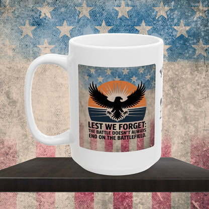 Personalized Memorial Day Mug - "Lest We Forget" PTSD Support Tribute