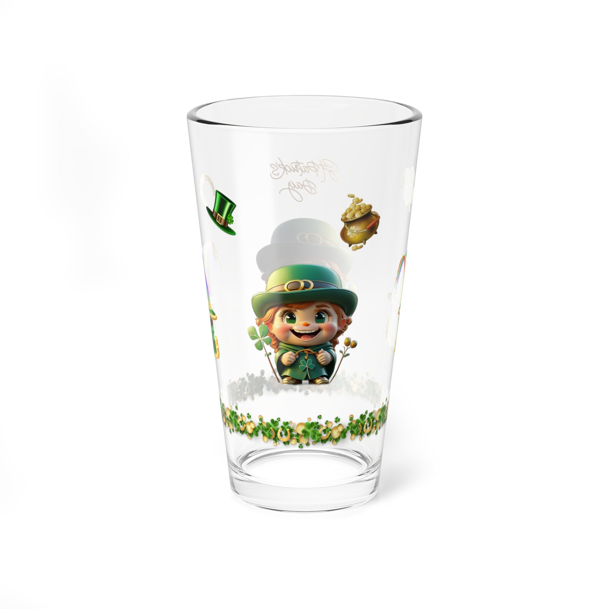 Serendipitous Leprechaun Laughter: Mindful St. Patrick's Day 16oz Pint Glasses - Festive Design for Positivity & Wellness