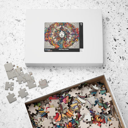 Creative Expression - Psychedelic Woman's Portrait Puzzle with Colorful Swirling Vines and Flowers