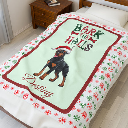 Doberman Pinscher (Black & Rust) Velveteen Blanket - cozy holiday dog throw, personalized gift for Doberman lovers