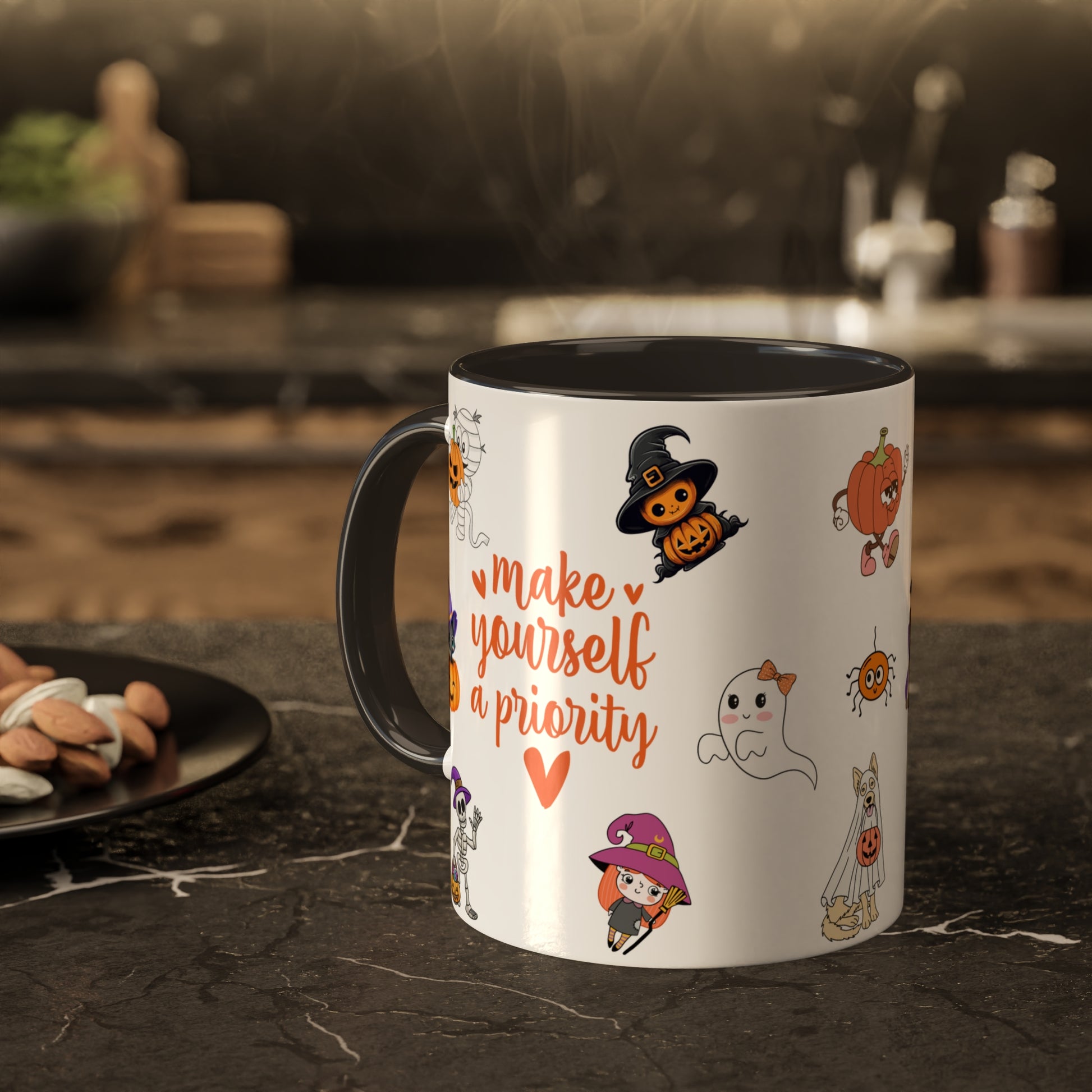 Make Yourself A Priority - Halloween Affirmation Mug - 11oz Ceramic Coffee Cup with Positive Quotes & Cute Vibes