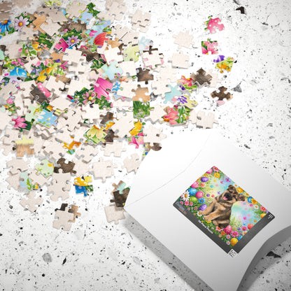 German Shepherd (Sable) Easter Puppy Puzzle - Spring Eggs, Wildflowers, and Butterflies