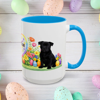 Shop our pitbull black puppy easter mug featuring the 15oz style option from MySisterIsASurvivor.