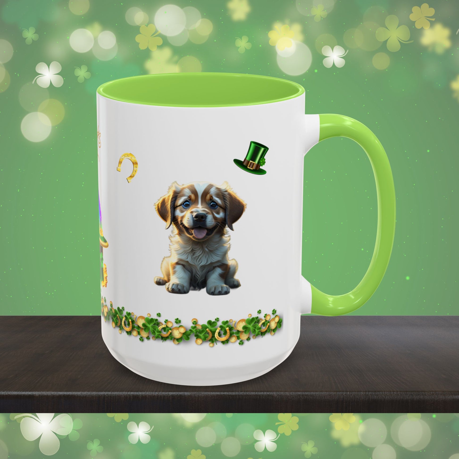 Zenful Zigzags of Puppy Zen: St. Patrick's Day Two-Tone Coffee Mug - Festive Ceramic Mug for Positivity & Mindfulness
