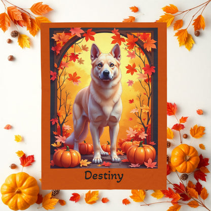 German Shepherd (Cream) Plush Velveteen Blanket - Custom plush dog throw, gift for GSD fans