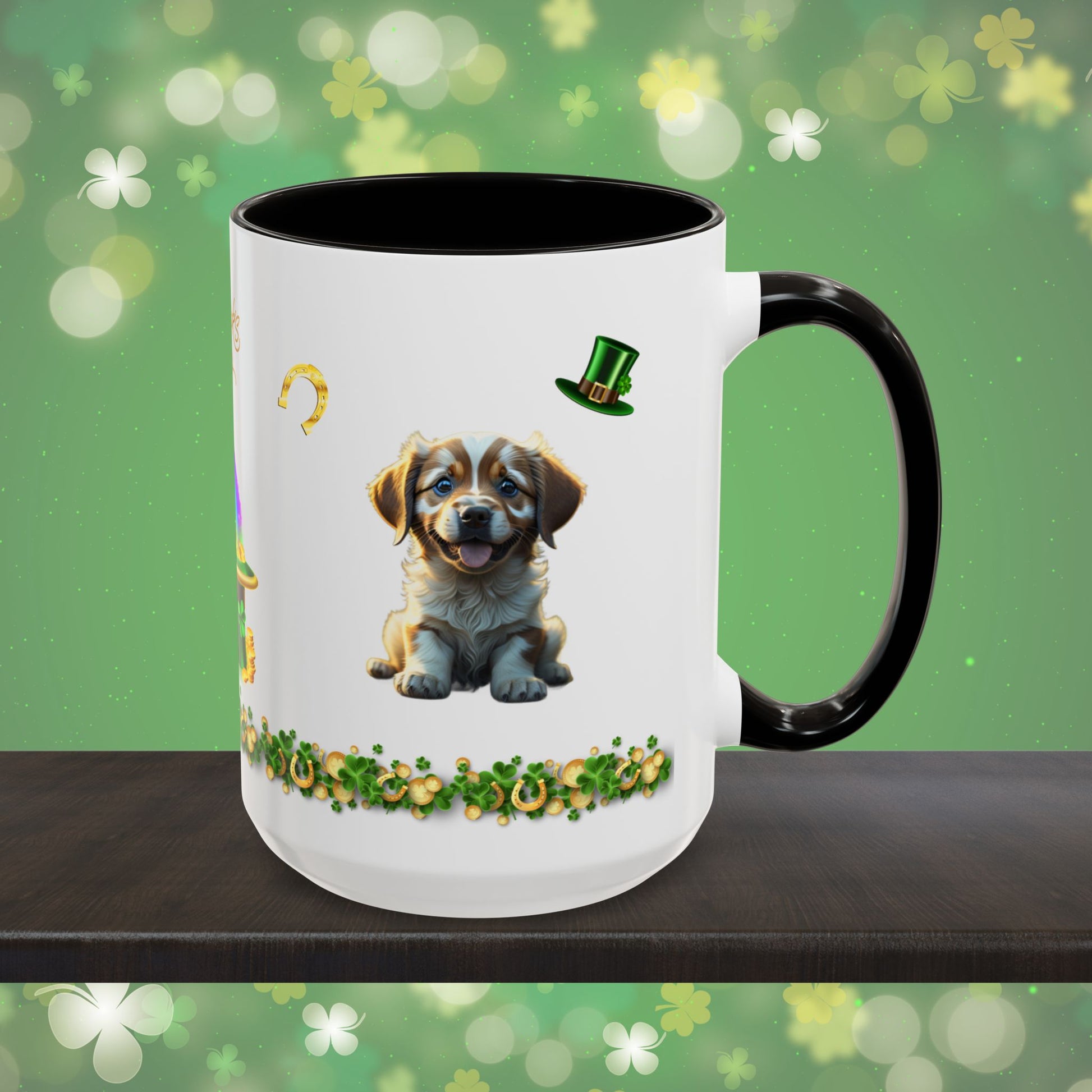 Zenful Zigzags of Puppy Zen: St. Patrick's Day Two-Tone Coffee Mug - Festive Ceramic Mug for Positivity & Mindfulness