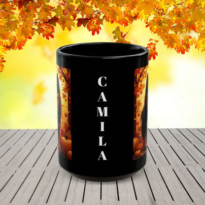 Black & Tan Pomeranian autumn coffee mug, personalized dog lover gift for cozy fall sipping