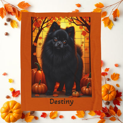 Pomeranian Black Coat Velveteen Plush Blanket, Cozy Dog Breed Throw Gift, Personalized
