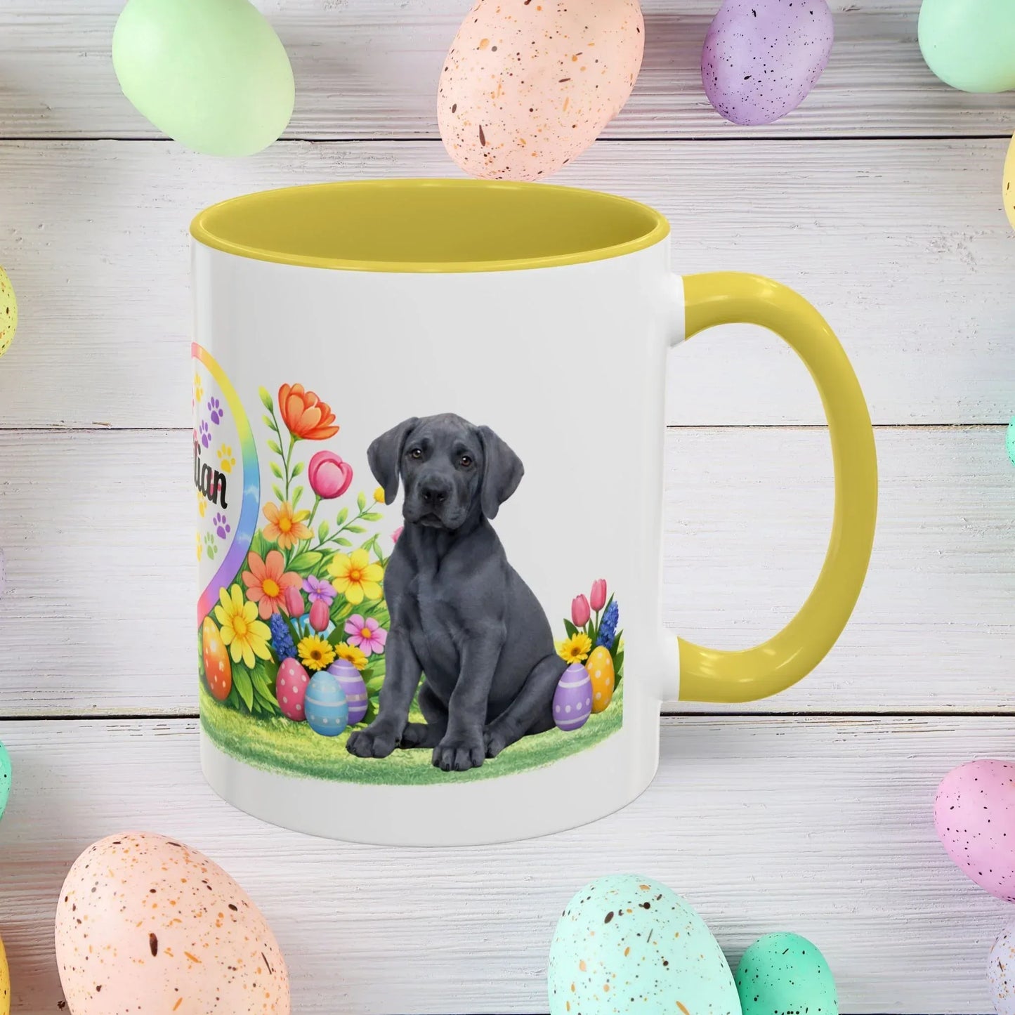 Shop our great dane blue puppy easter mug featuring the 15oz style option from MySisterIsASurvivor.