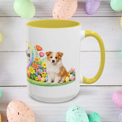 Shop our premium border collie gold puppy easter mug from MySisterIsASurvivor.