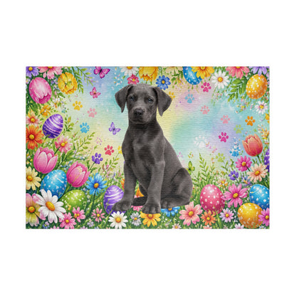 Doberman (Blue) Easter Puppy Puzzle - Colorful Spring Garden with Eggs and Blooms