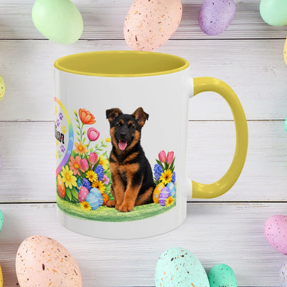 Shop our german shepherd black red puppy easter mug featuring the 15oz style option from MySisterIsASurvivor.