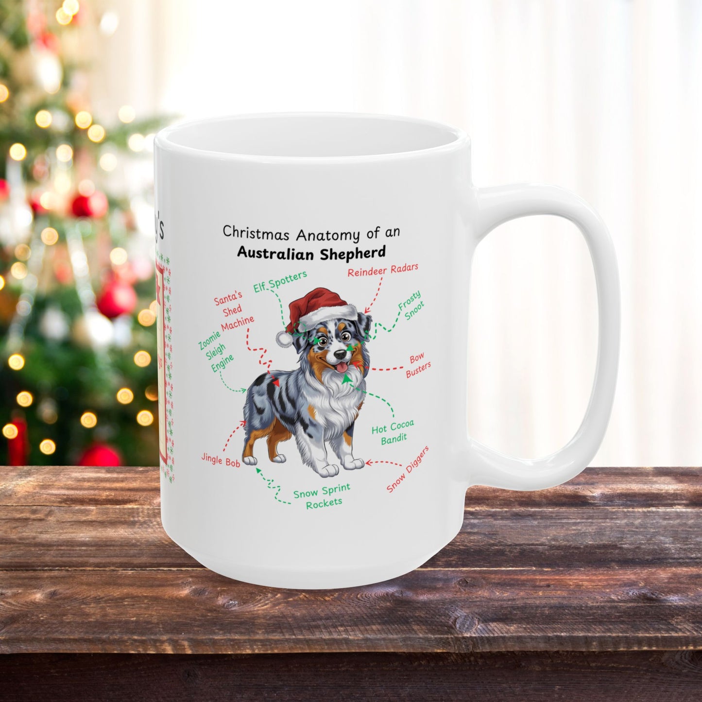Blue Merle Australian Shepherd Christmas mug, personalized funny dog lover holiday gift cup