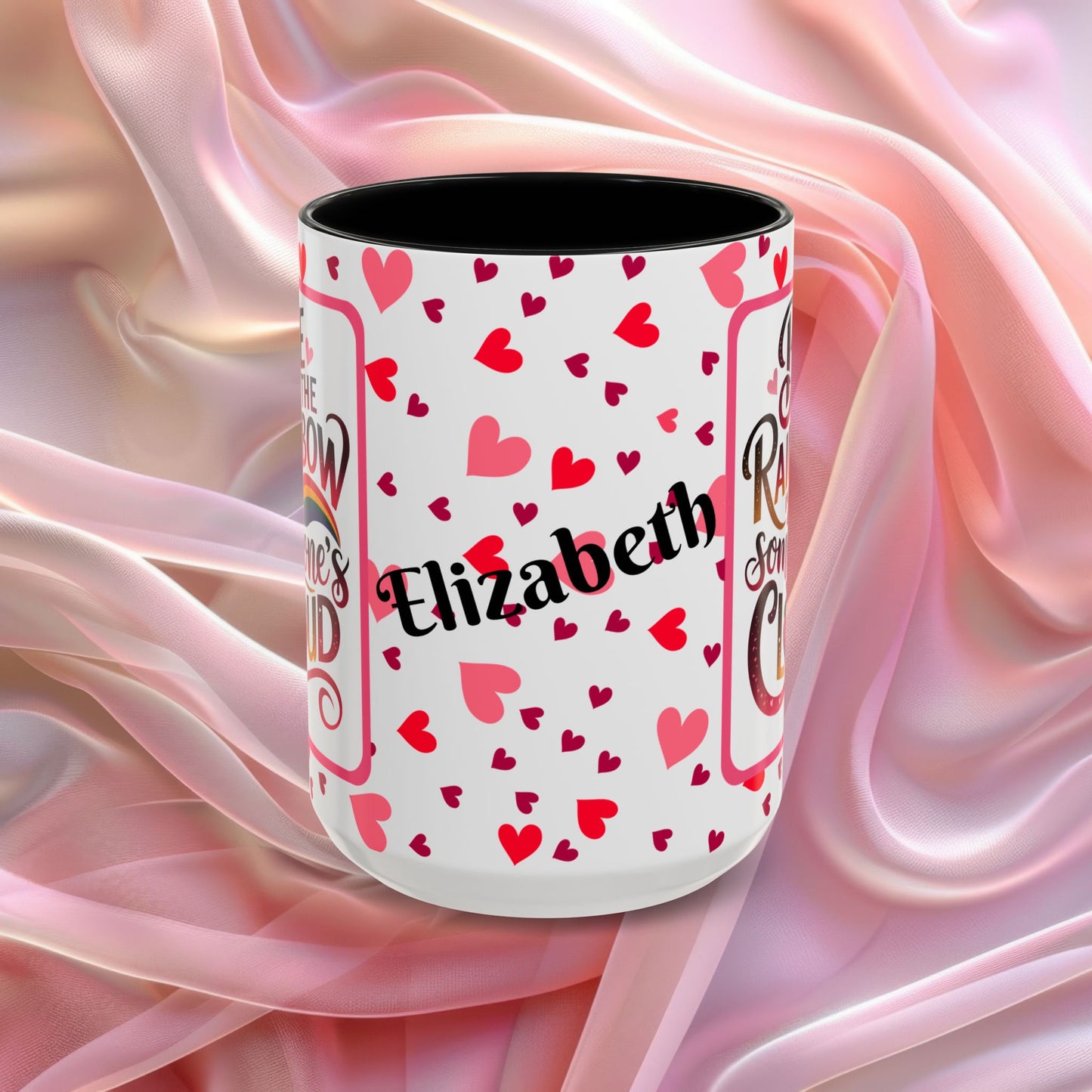 Be The Rainbow Valentines affirmation mug with uplifting message, colorful Valentine themed ceramic coffee cup