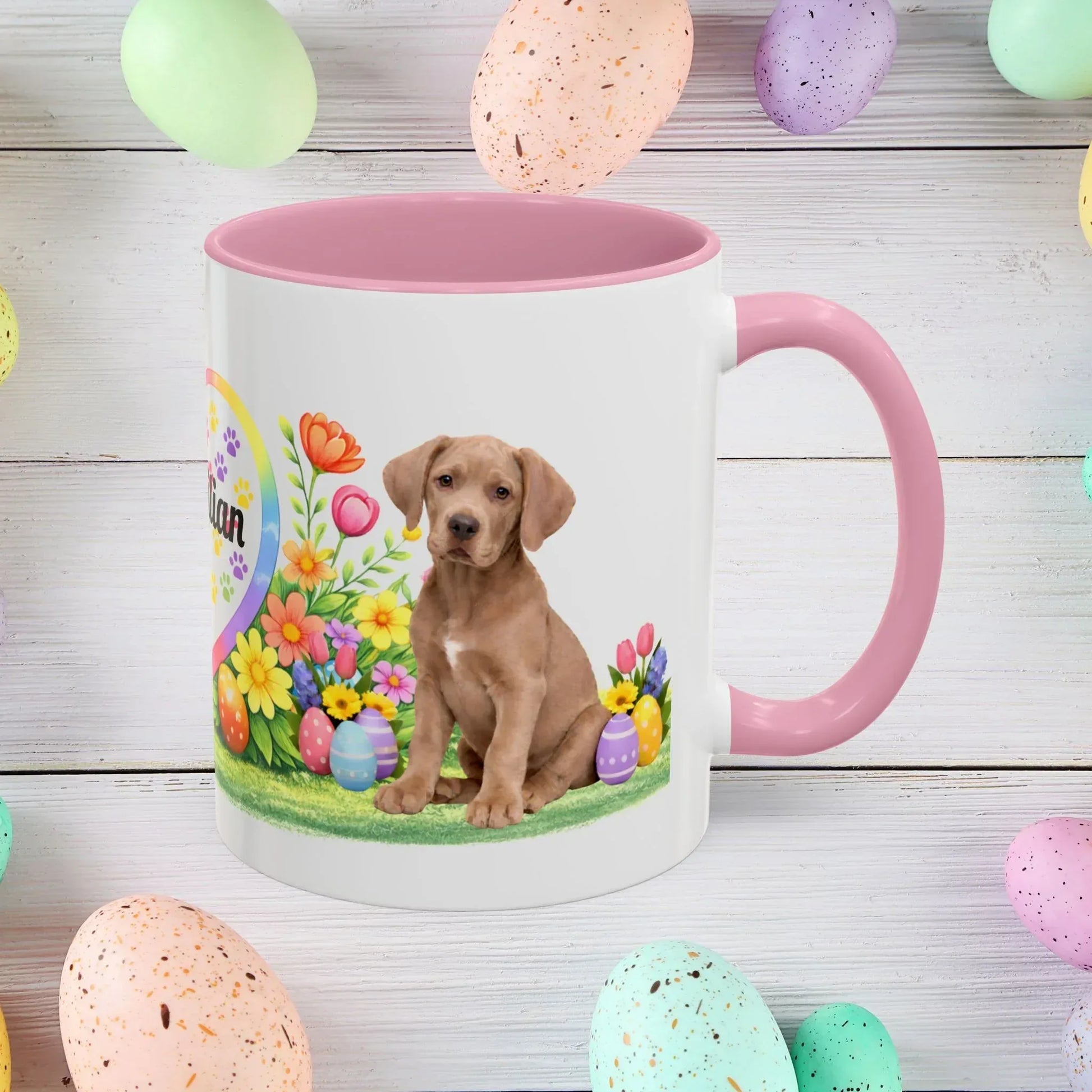 Shop our great dane isabella dilute fawn puppy easter mug featuring the 11oz style option from MySisterIsASurvivor.