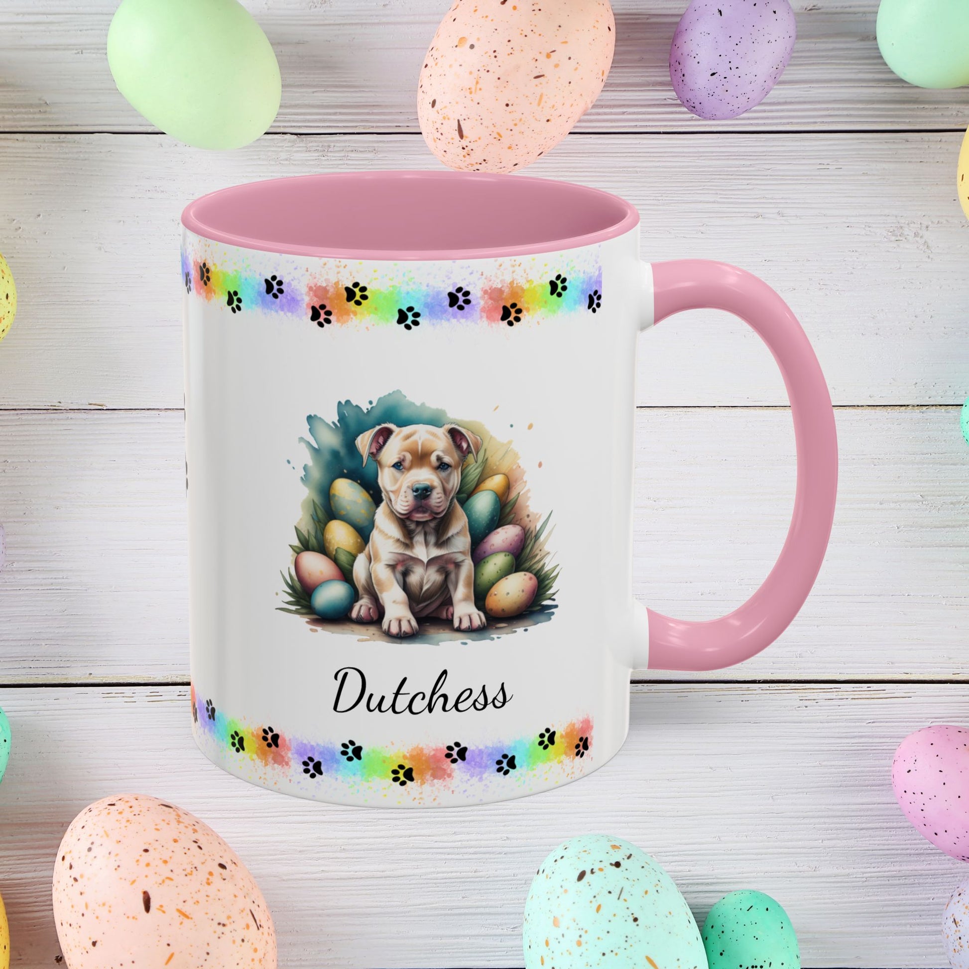 Pitbull (Tan): Personalized Easter Puppy Coffee Mug - Adorable Dog Design, Mental Health Gift, 11oz & 15oz, 12 Color Choices, Easter Gifts & Décor