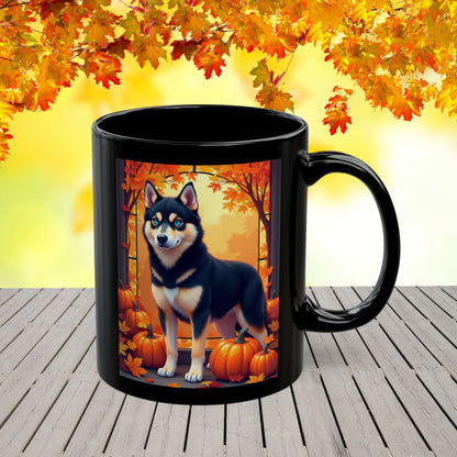 Black & Tan Husky (Blue Eyes) fall coffee mug, custom Husky lover gift for home, office, or seasonal drinks