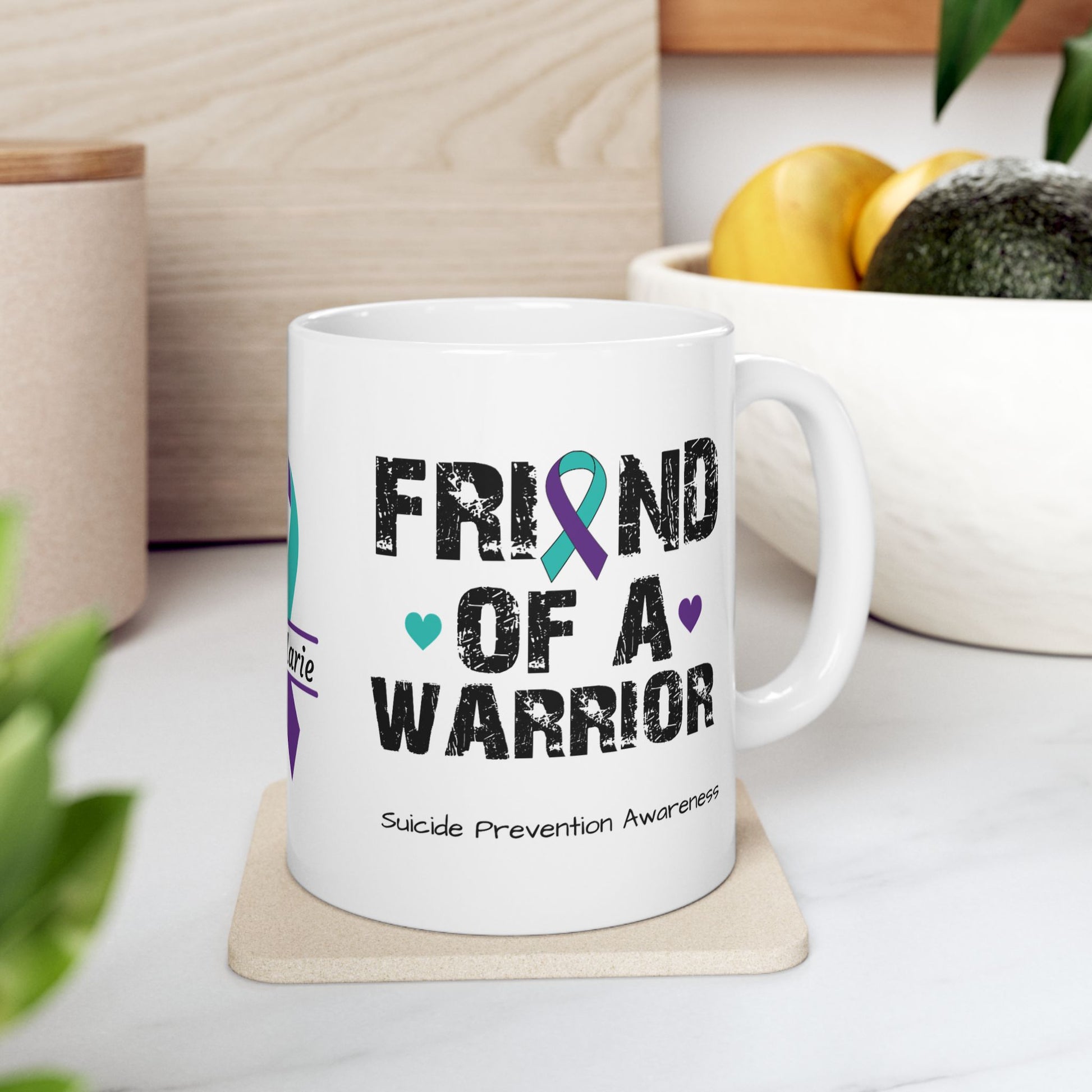 Friend of a Warrior - Personalized Suicide Prevention Awareness Gift, Empowerment and Resilience Ceramic Mug, Support for Survivors