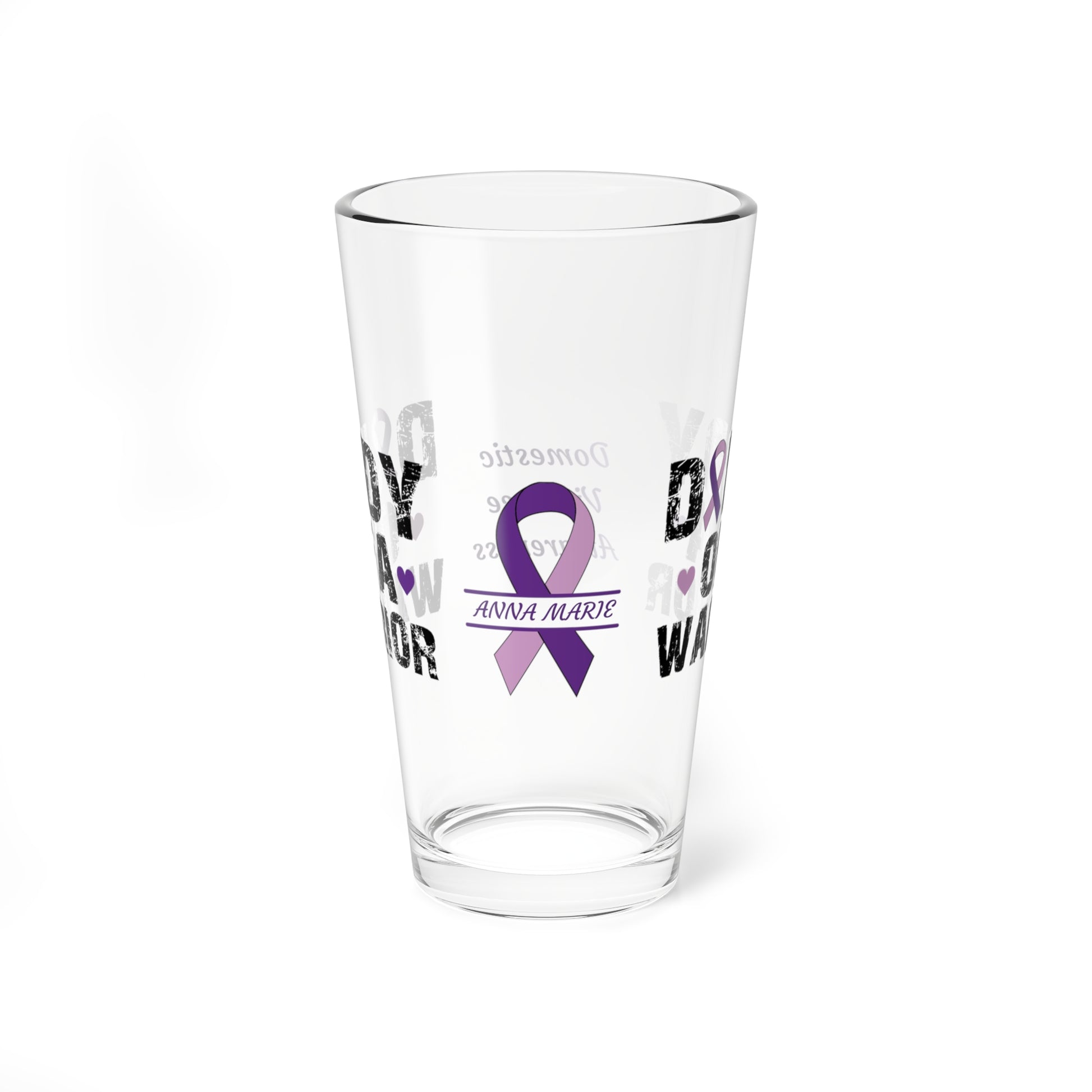 Daddy of a Warrior: Personalized Domestic Violence Awareness Warrior Pint Glass - Proud Family Member