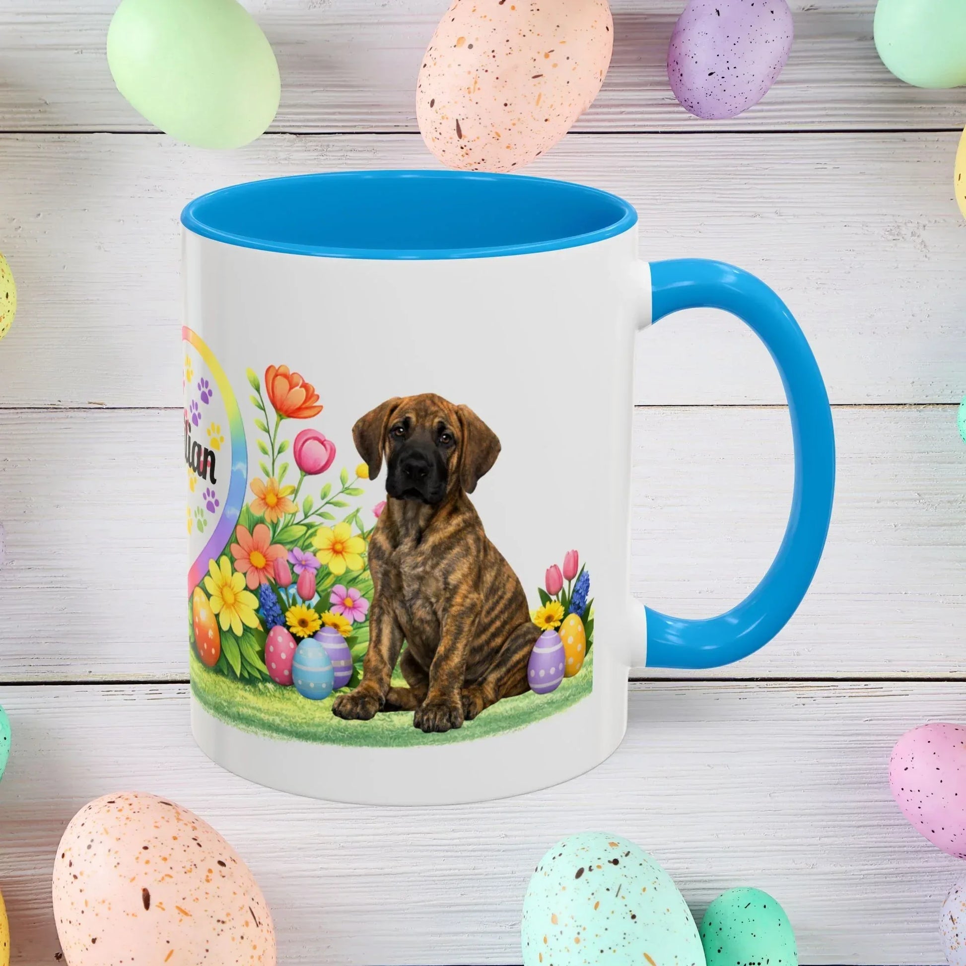 Shop our great dane brindle puppy easter mug featuring the 11oz style option from MySisterIsASurvivor.