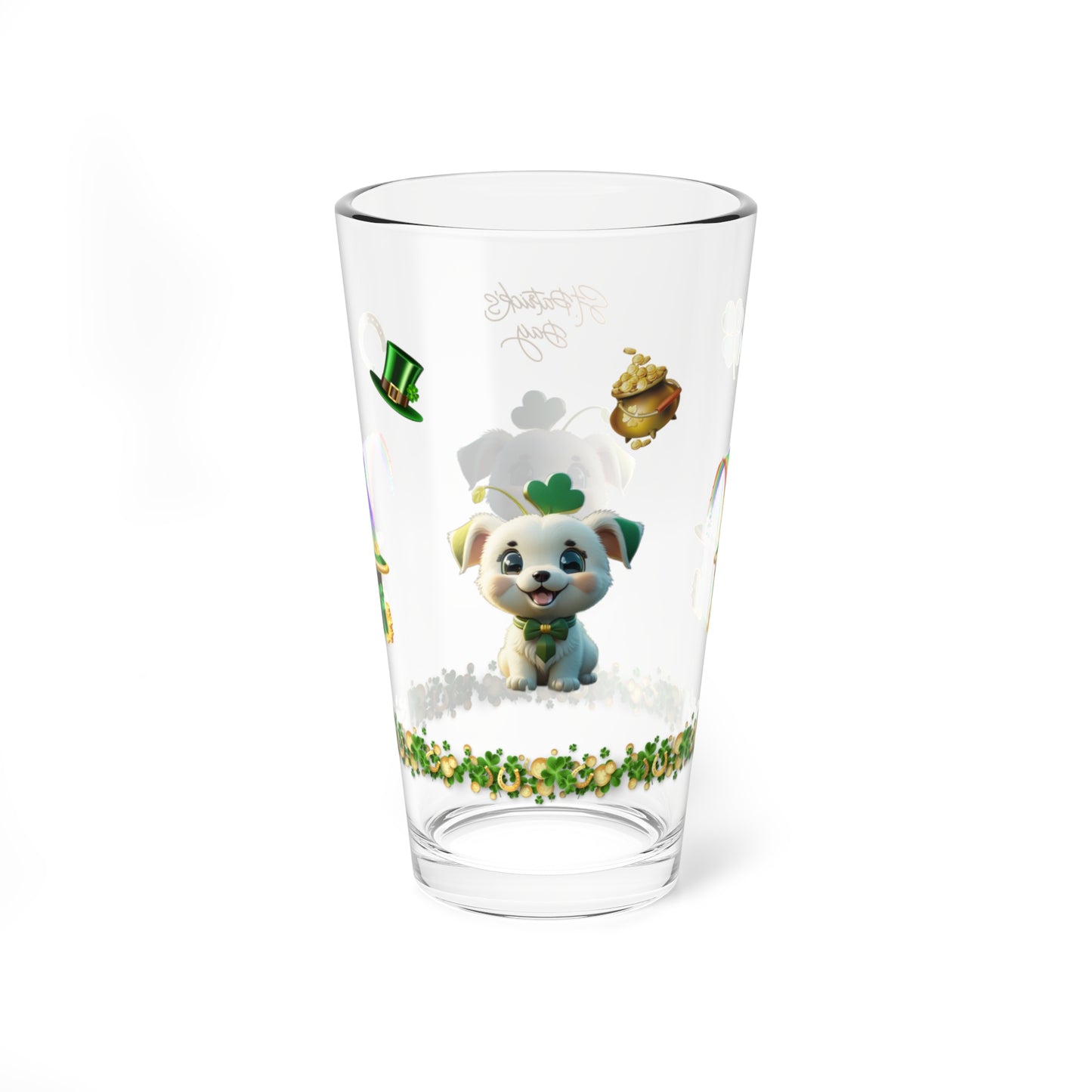 Gaelic Gratitude Puppy: Mindful St. Patrick's Day 16oz Pint Glasses - Festive Design for Positivity & Wellness