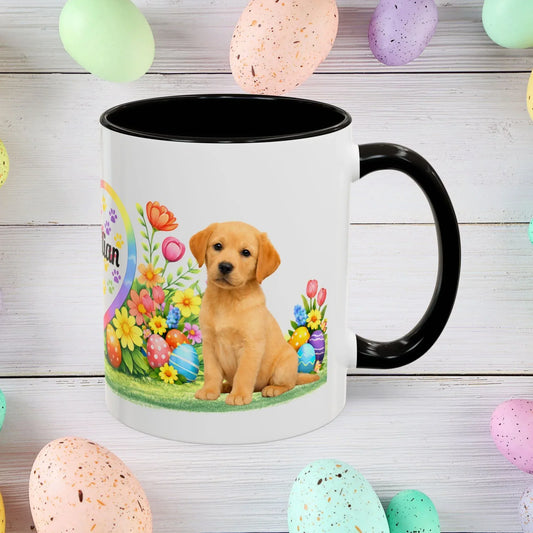 Shop our labrador retriever yellow golden puppy easter mug featuring the 11oz style option from MySisterIsASurvivor.